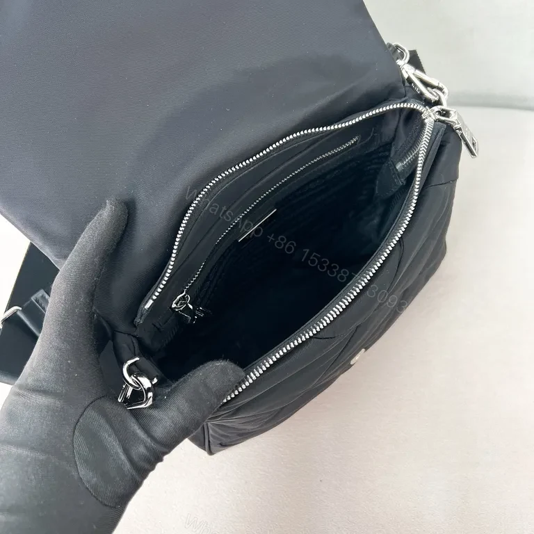 View 9 of Compact Quilted Messenger Bag â€” Dark Matte Black Prada Accent