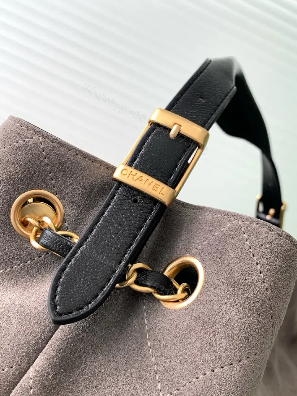 View 2 of Two-Tone Quilted Tote with Gold Chain Strap: Everyday Luxe Bag