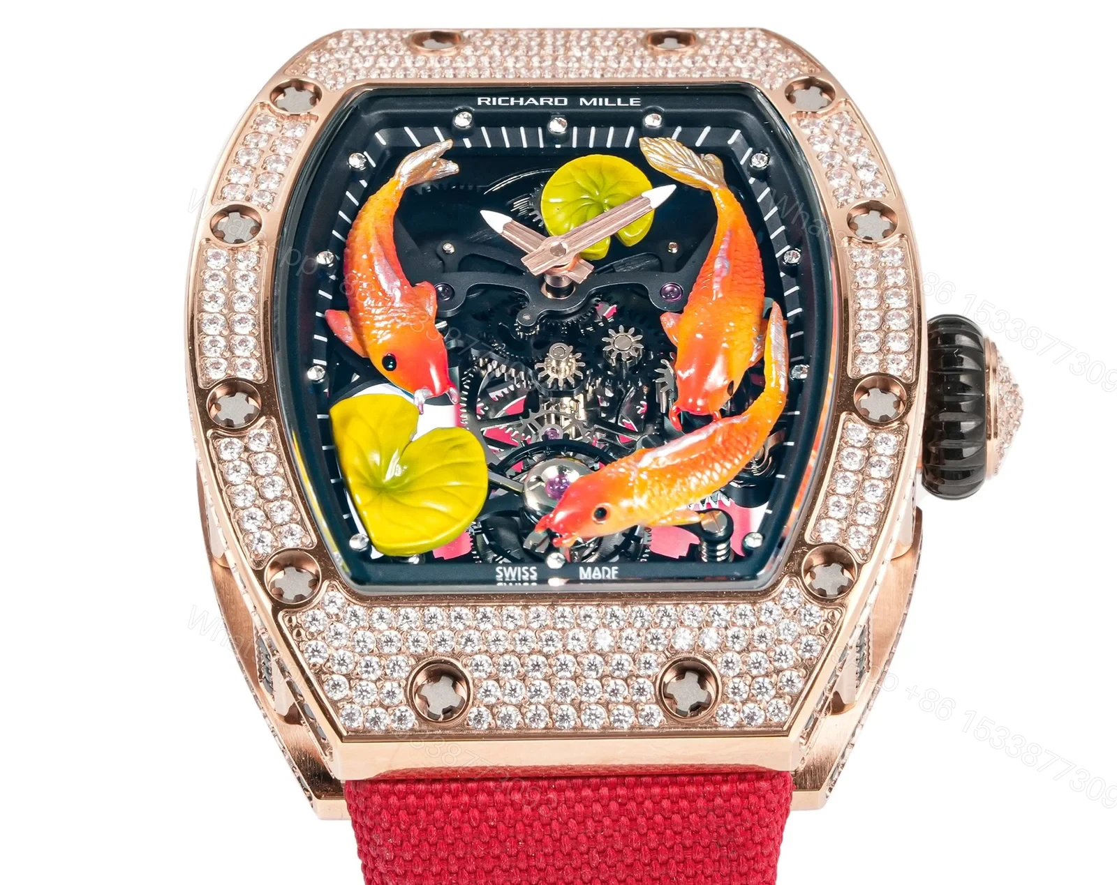 View 4 of Richard Mille RM S10 Koi Tourbillon Red Gold Diamond Red Strap Watch RMS10-KOI-RD-03