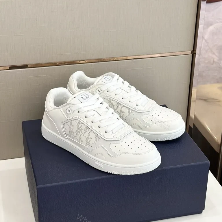 View 7 of White Dior-Influenced Leather Low-Top Sneaker: Structured Luxury