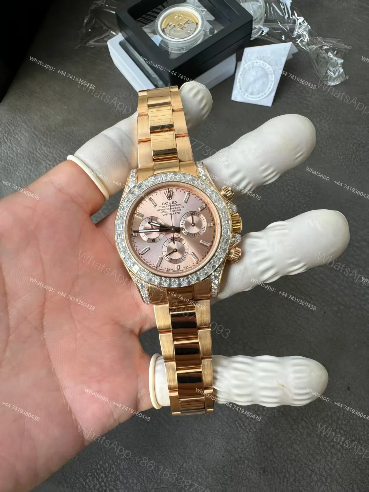 View 2 of Rolex Super Clone Daytona 126595TBR 1:1 Replica Watch – 18K Rose Gold Diamond Beze 4131 movement