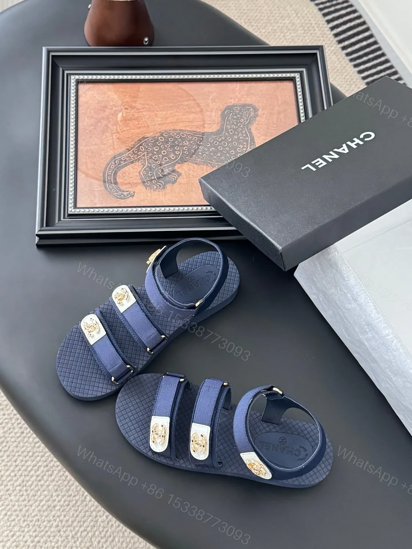 View 6 of Chanel Women Navy Fabric And Rubber Sandals