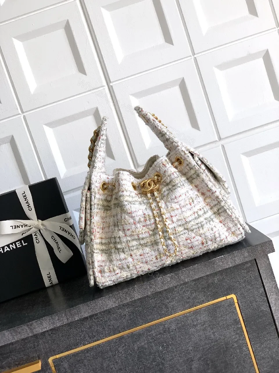 Chanel-Inspired Tweed Handbag with Gold Hardware — view 1