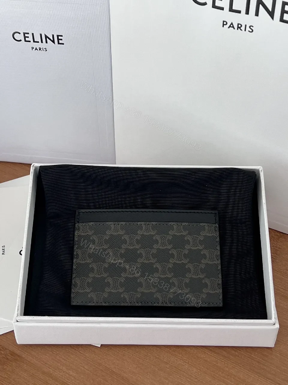 View 6 of Chic Monogram Cardholder: Black Leather Trim, Compact Luxury