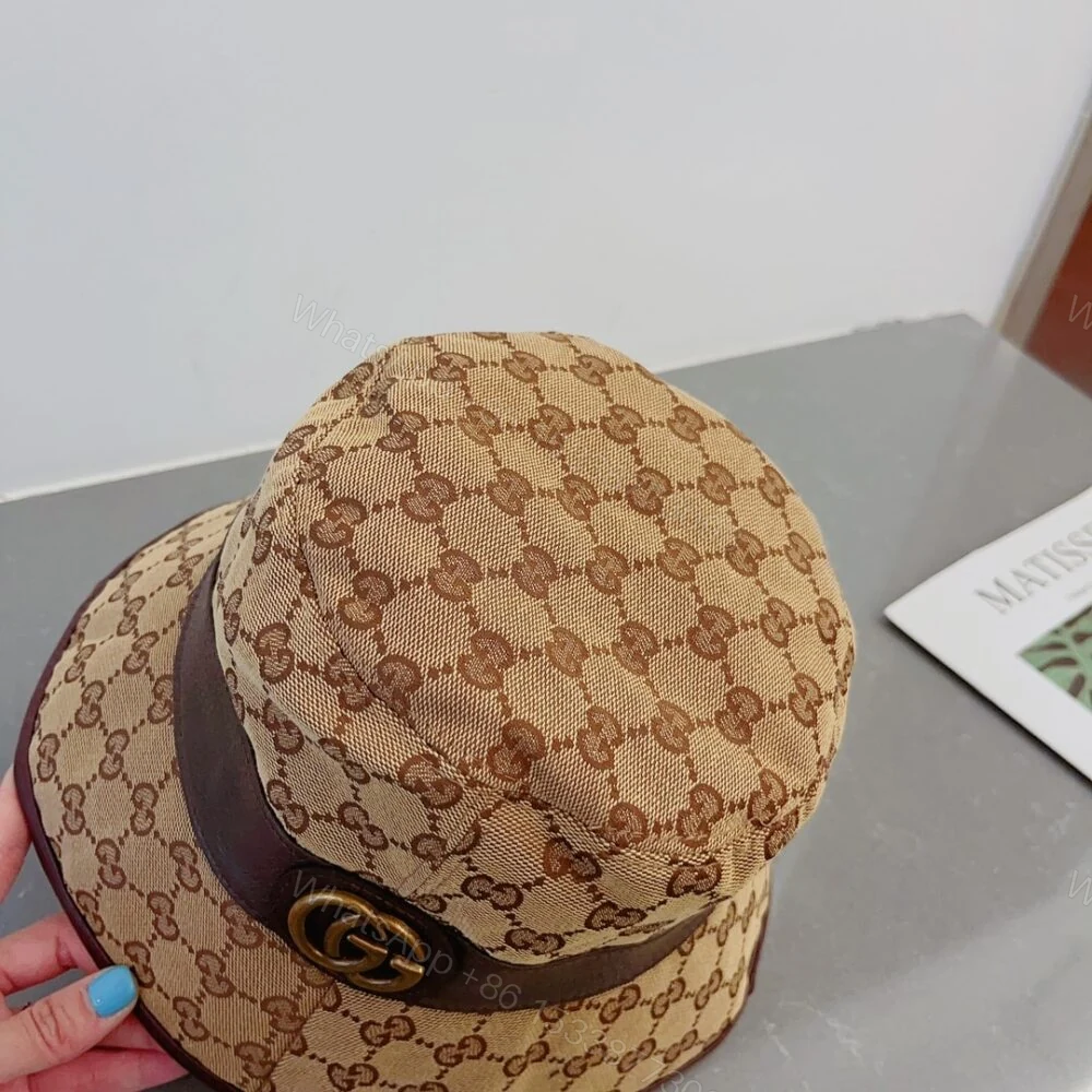 View 5 of Gucci Canvas Bucket Hat With Double G Brown 576587 4HG62 2564