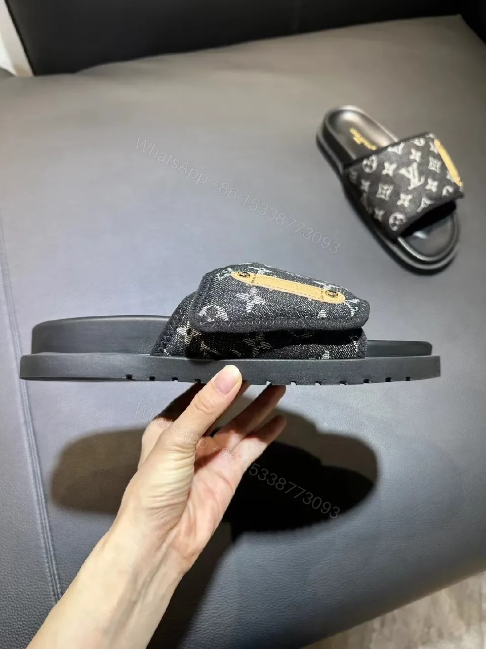 View 2 of Patterned Monogram Slide Sandals – Luxe Comfort, Signature Style