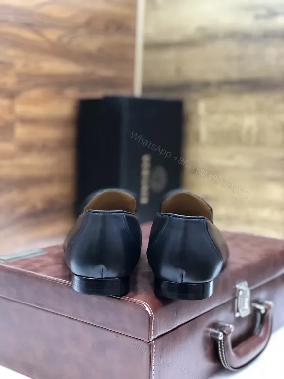 View 3 of Versace Black Leather Loafers with Gold Medusa Emblem