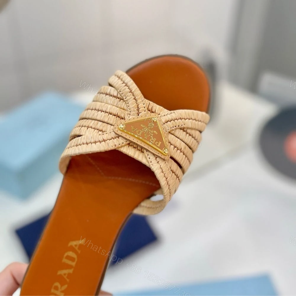 View 6 of Prada Crochet Slides Cognac Brown