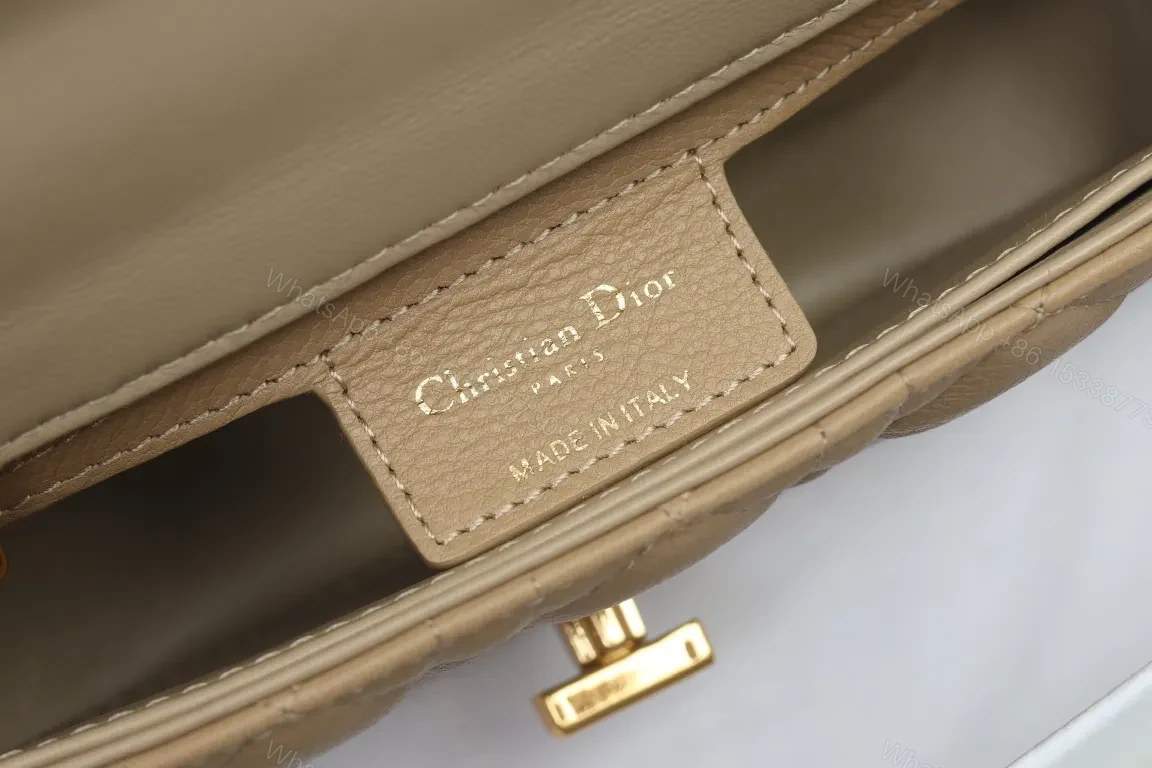 View 7 of Quilted Beige Calfskin Shoulder Bag – Gold Hardware Charm