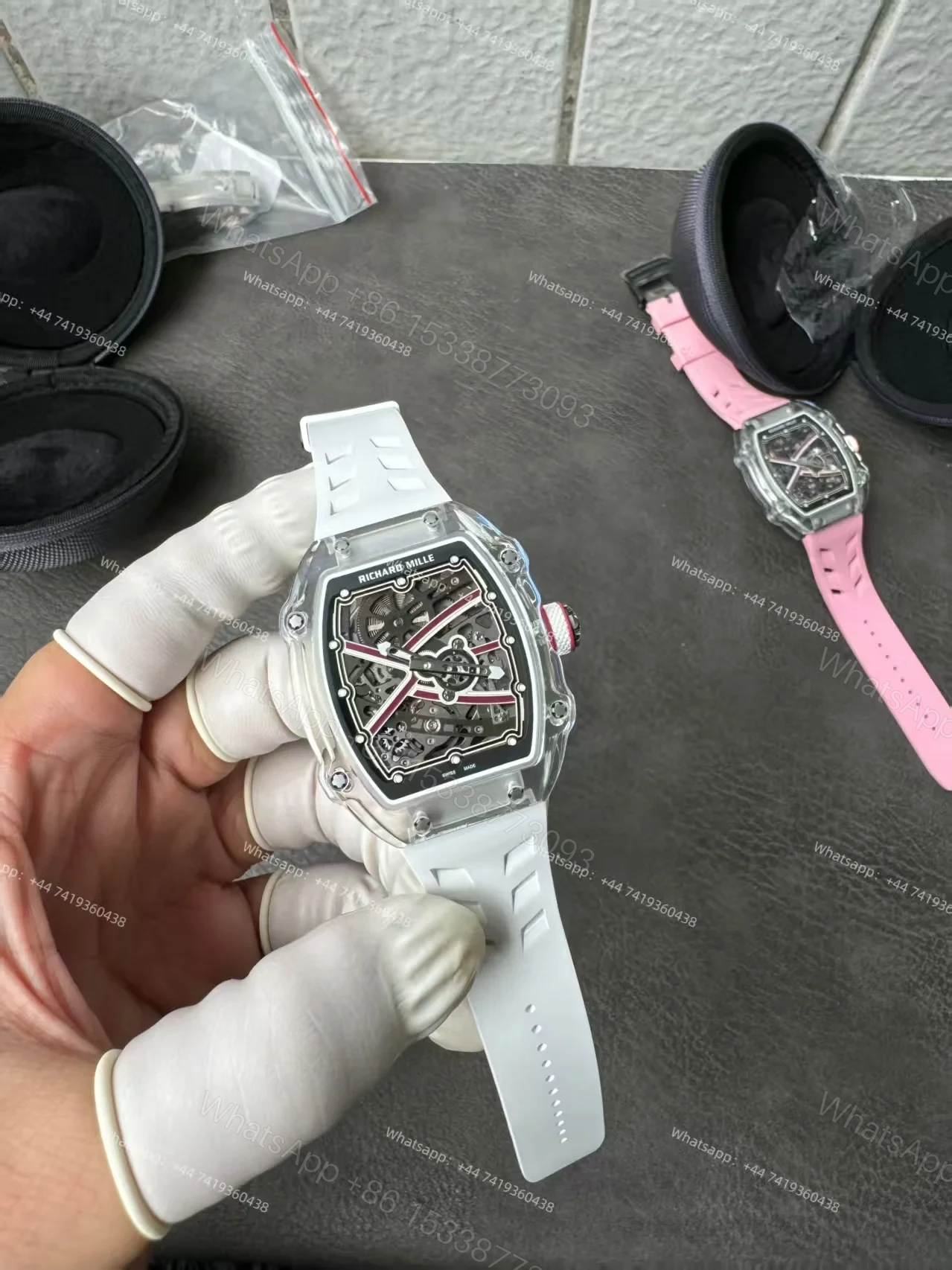 View 13 of Super Clone Richard Mille RM67-02 Sapphire Crystal Skeleton Tourbillon 1:1 Replica Watch with White Rubber Strap