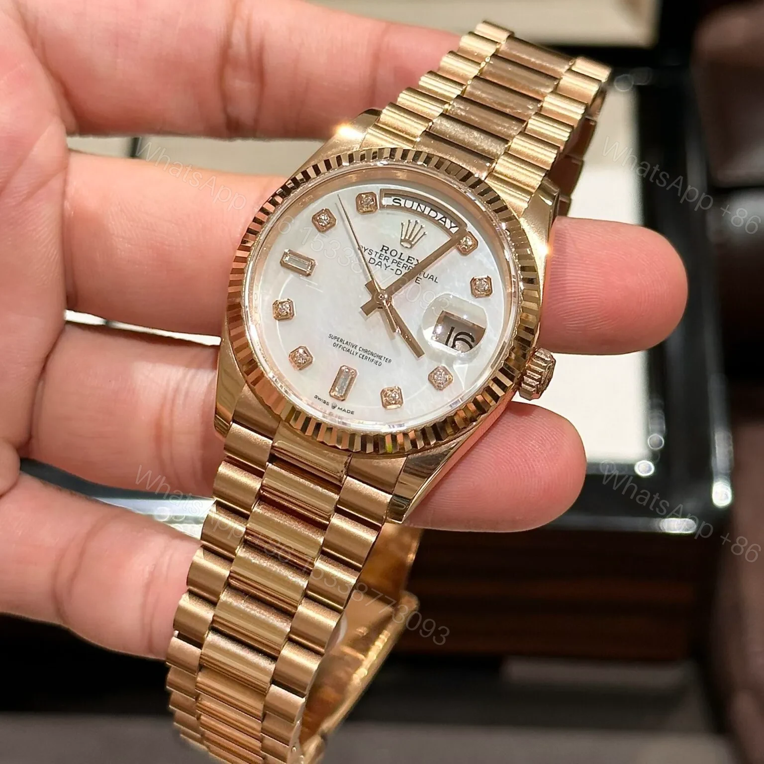 View 3 of Superclone Rolex Day-Date White Mother-of-Pearl Diamond Dial 128235-0029 36 mm