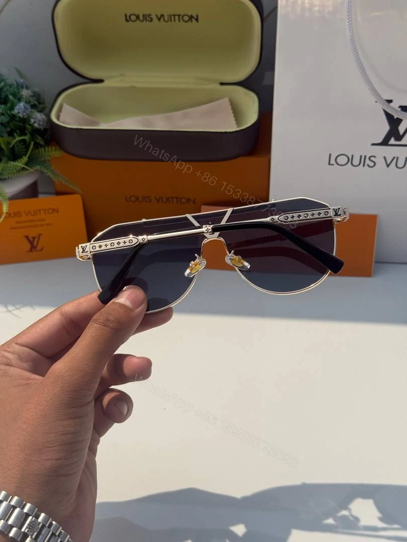 View 3 of First Copy Louis Vuitton Gold Aviator Frame Grey Lens Men’s Sunglasses
