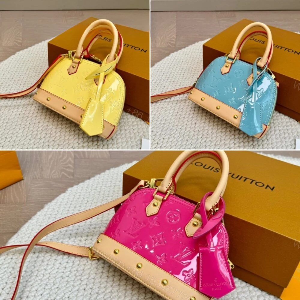 View 3 of Louis Vuitton Alma Nano Monogram Vernis Embossed Sky Blue 18Cm M24062