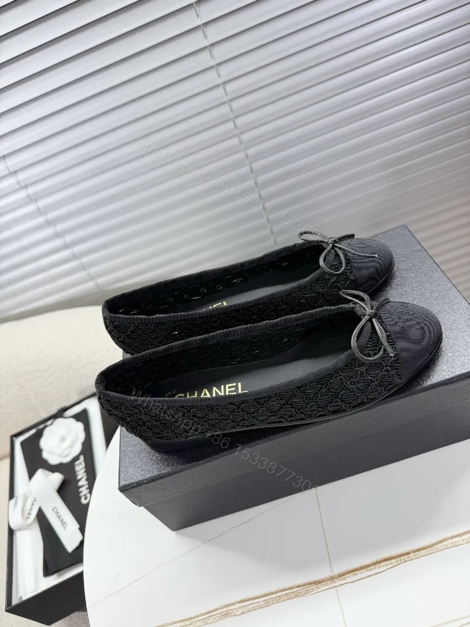 View 6 of Lace Knit Ballet Flats: Subtle Bow, All-Day Comfort, Black