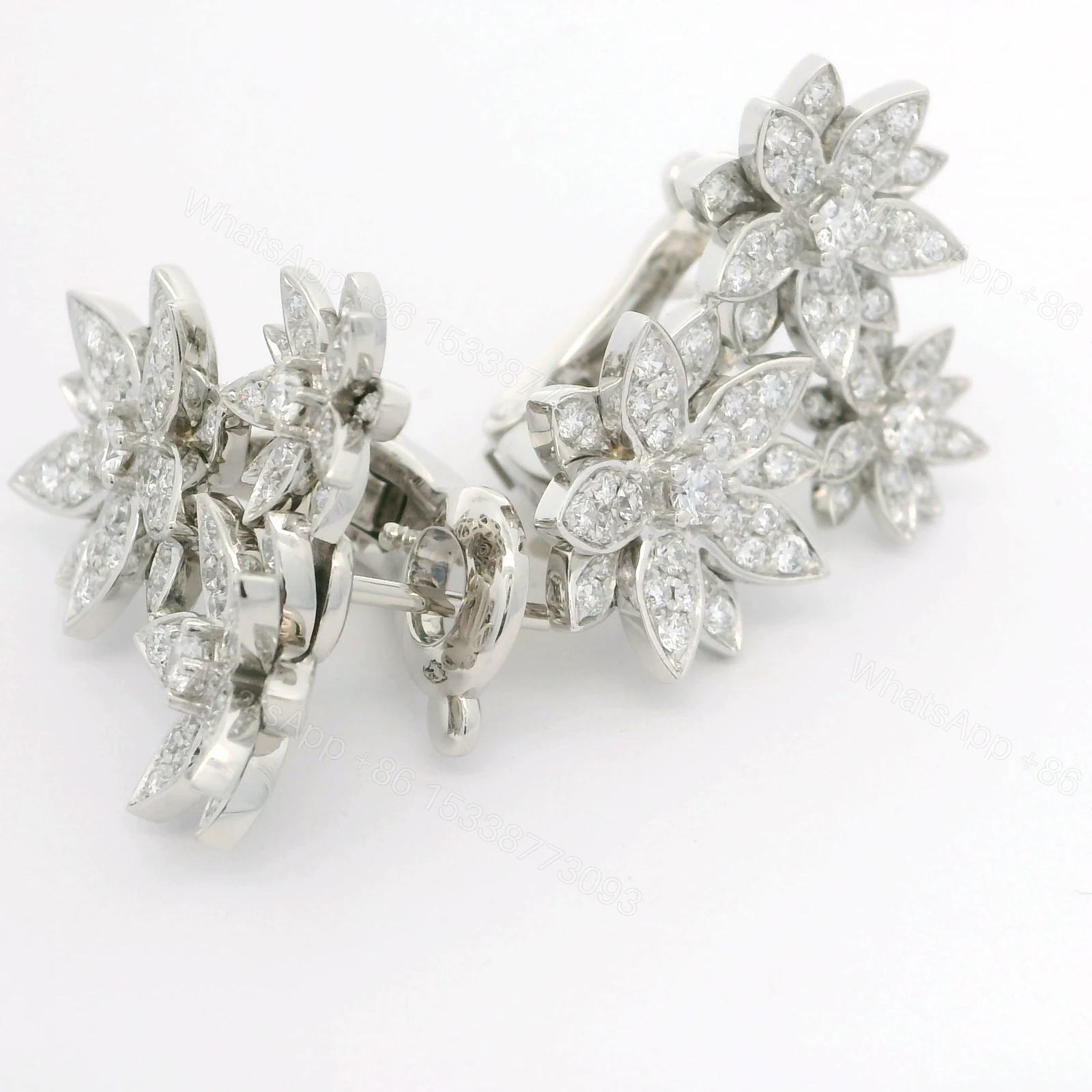 View 3 of 18K Van Cleef & Arpels Lady Lotus 3 Flowers Earrings