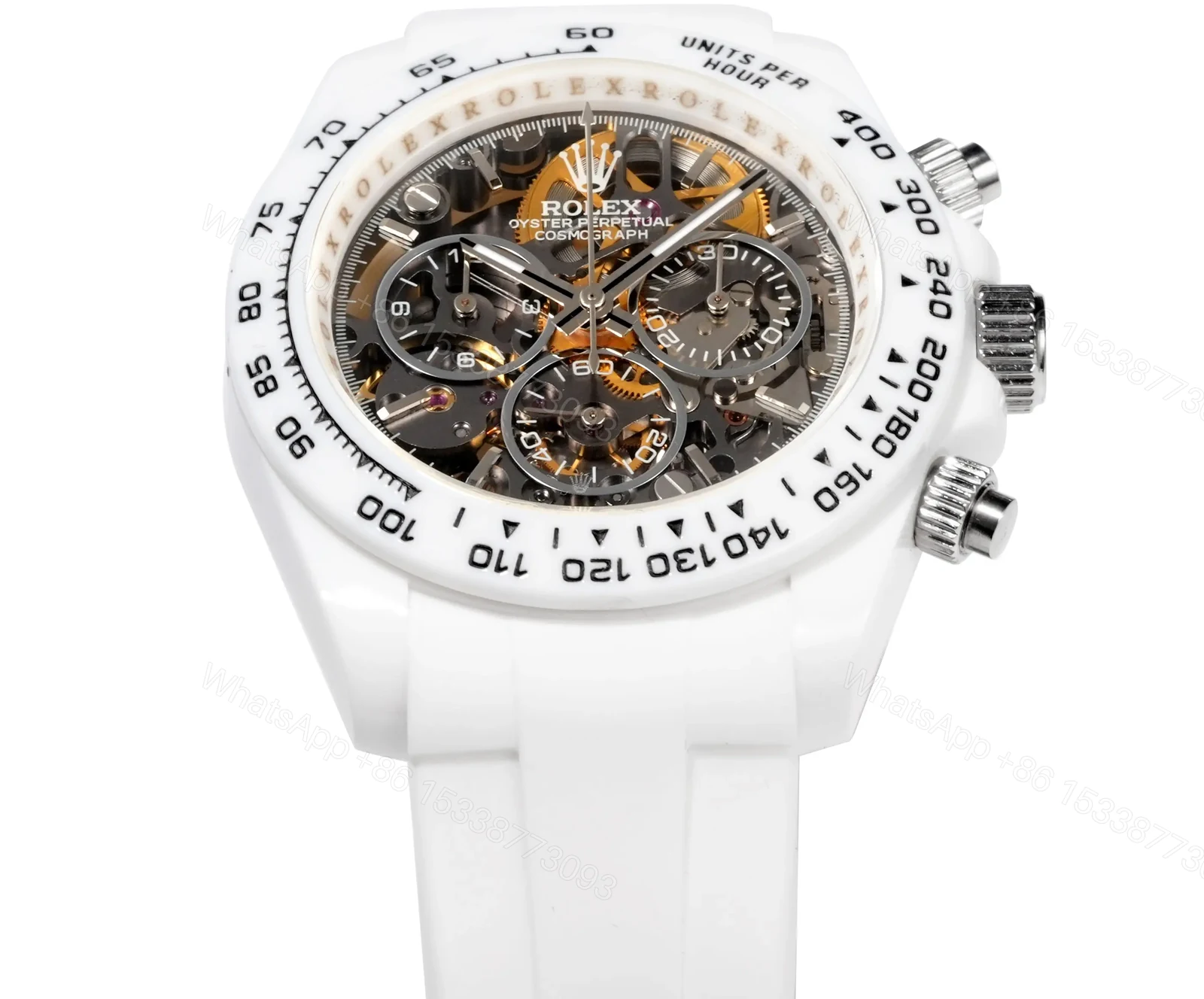 View 4 of Rolex Daytona 2 Chainz Skeleton White Ceramic replica 40MM White Rubber Strap Edition RLX-DAYTONA-2CHAINZ-SKELETON-40MM-WHITE