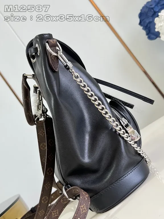 View 3 of Lux Leather Backpack: Structured, LV-Style Hardware, Day-to-Dusk