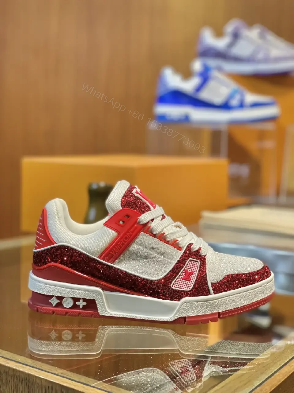 View 5 of Glitter-Accent Leather-Top High-Top Sneakers