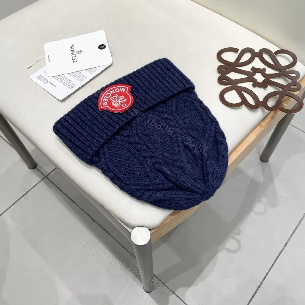 View 9 of Cozy Navy Knit Beanie with Ribbon Patch