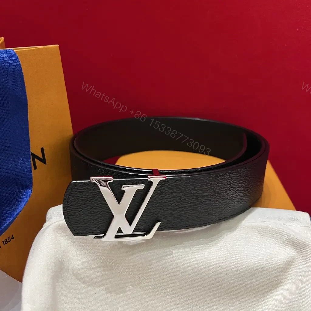 View 10 of Black Leather Belt – Pebbled Grain, Silver LV Buckle, Classic Luxury
