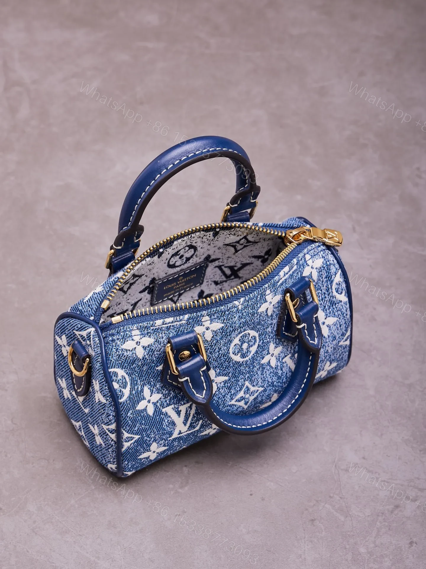 View 3 of Louis Vuitton LV Speedy Monogram Demin Woman’s Like Auth Handbags 16x10x7.5cm
