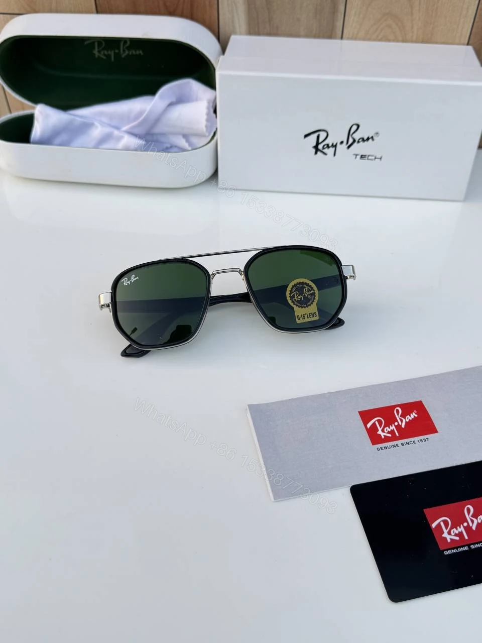 View 2 of First Copy RayBan 30165 Silver Green Sunglasses