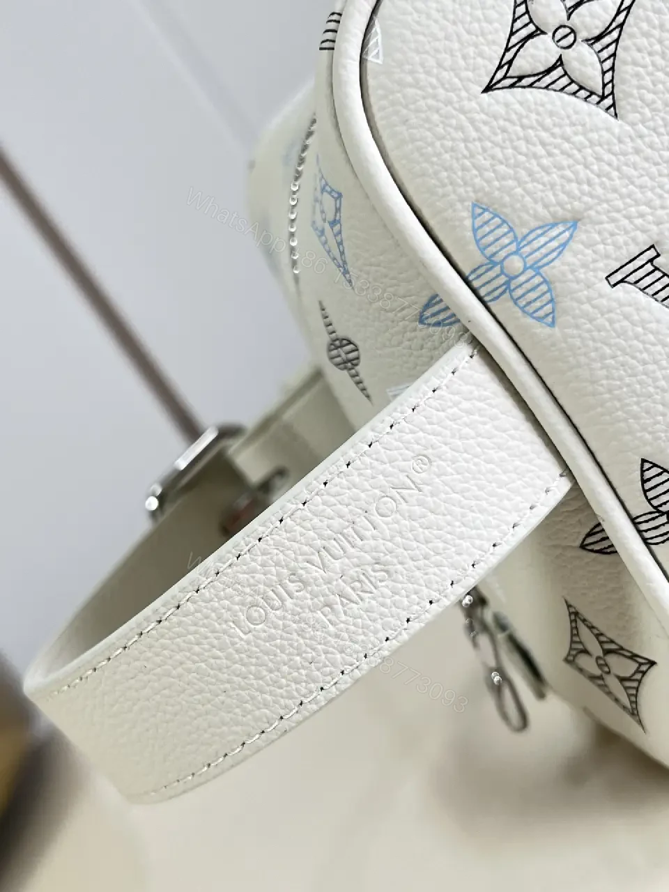 View 7 of White Leather Crossbody Pouch – Monogram Buckle Handle