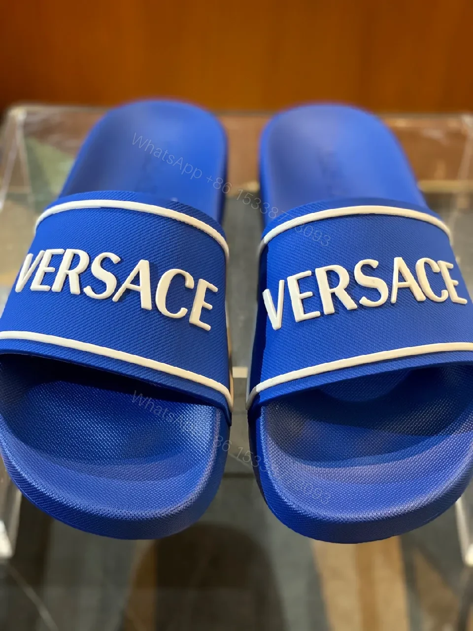 View 7 of Blue Synthetic Minimalist Slider with Bold Branding Slide Sandals