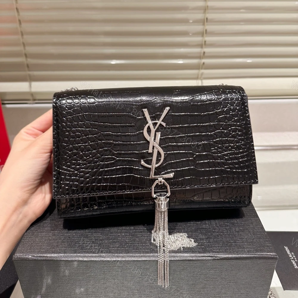 View 2 of Saint Laurent Kate Tassel Silver Hardware Black 19Cm