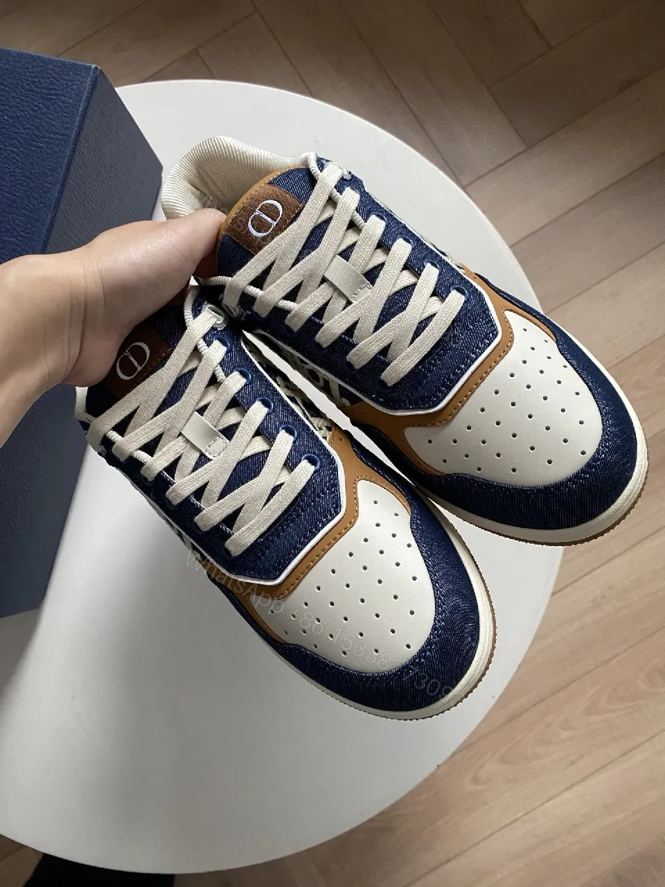 View 2 of Denim-Texture Sneaker with Signature Panel Detailing High-Top Style