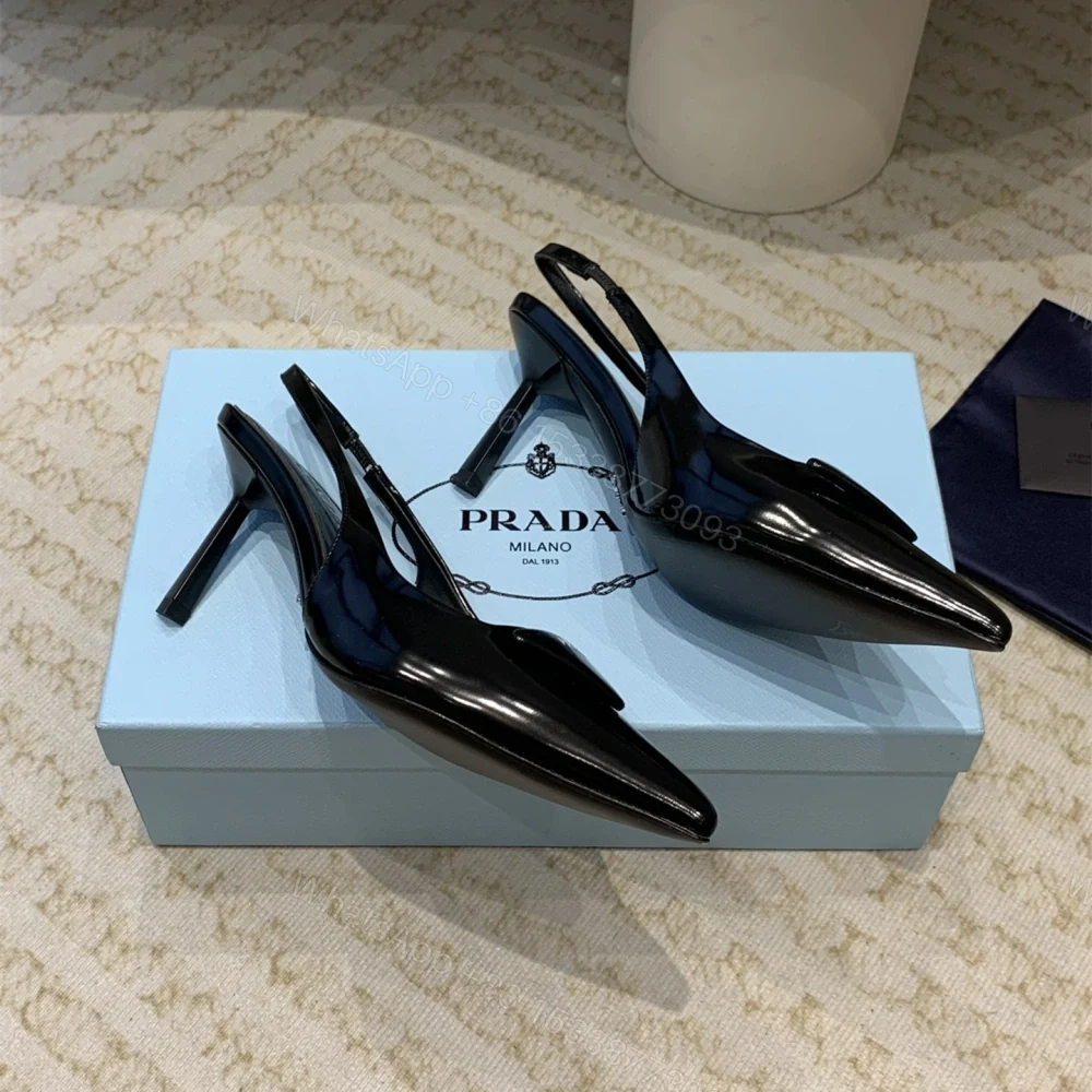 View 5 of 高仿Prada*1I901M露跟印花徽標高跟鞋7.5CM黑色免檢版
