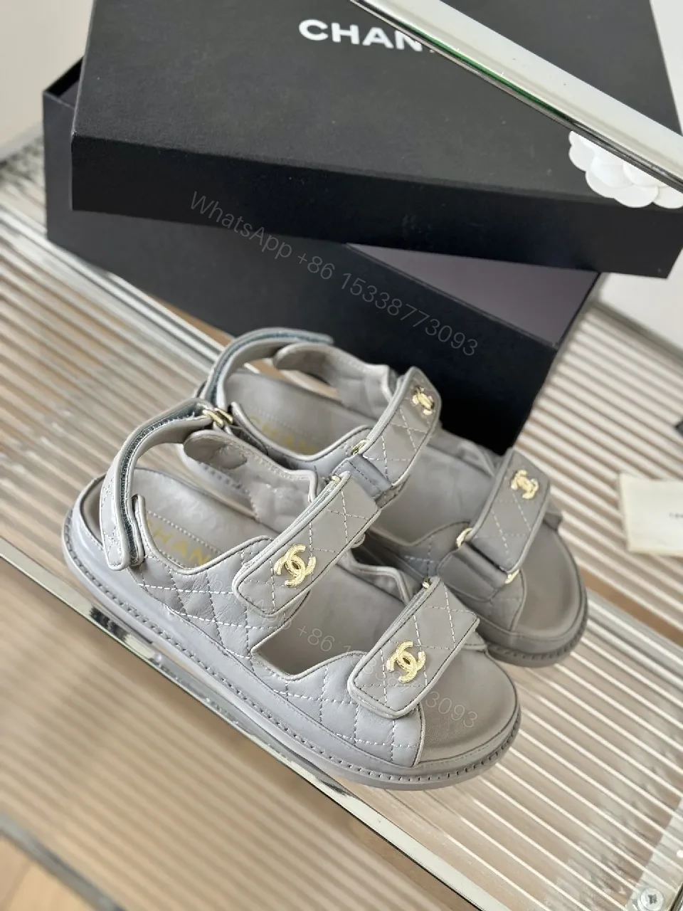 View 6 of Quilted Metallic Sandals – Gold Hardware, Luxe Comfort