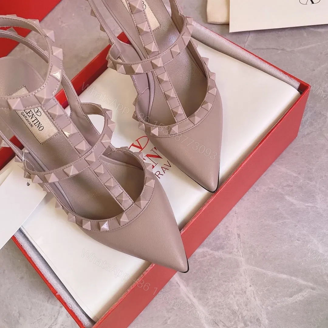 View 4 of Valentino Women Beige Leather Studded Pumps