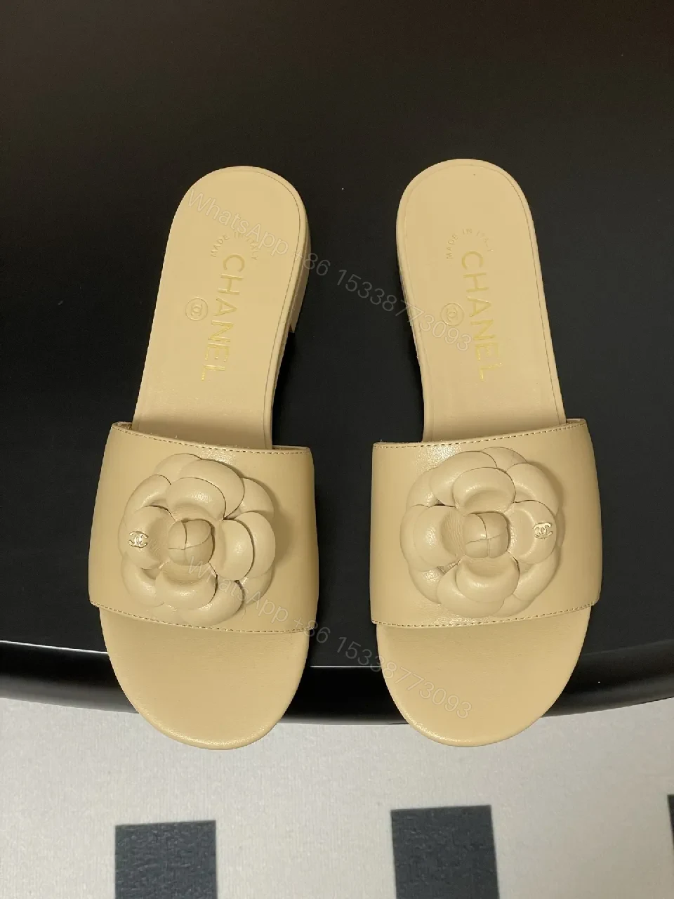 View 4 of Camellia Leather Slides — Soft Nude Comfort, Couture Detail, Everyday Luxury
