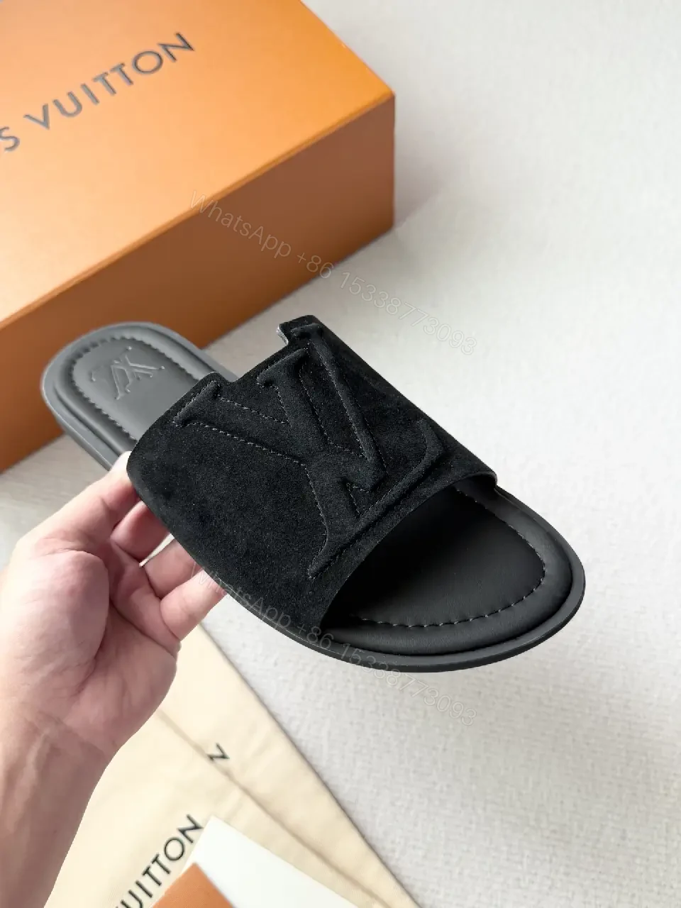 View 3 of Black Suede Slide | Luxe Casual, Contoured Comfort, Signature Detailing