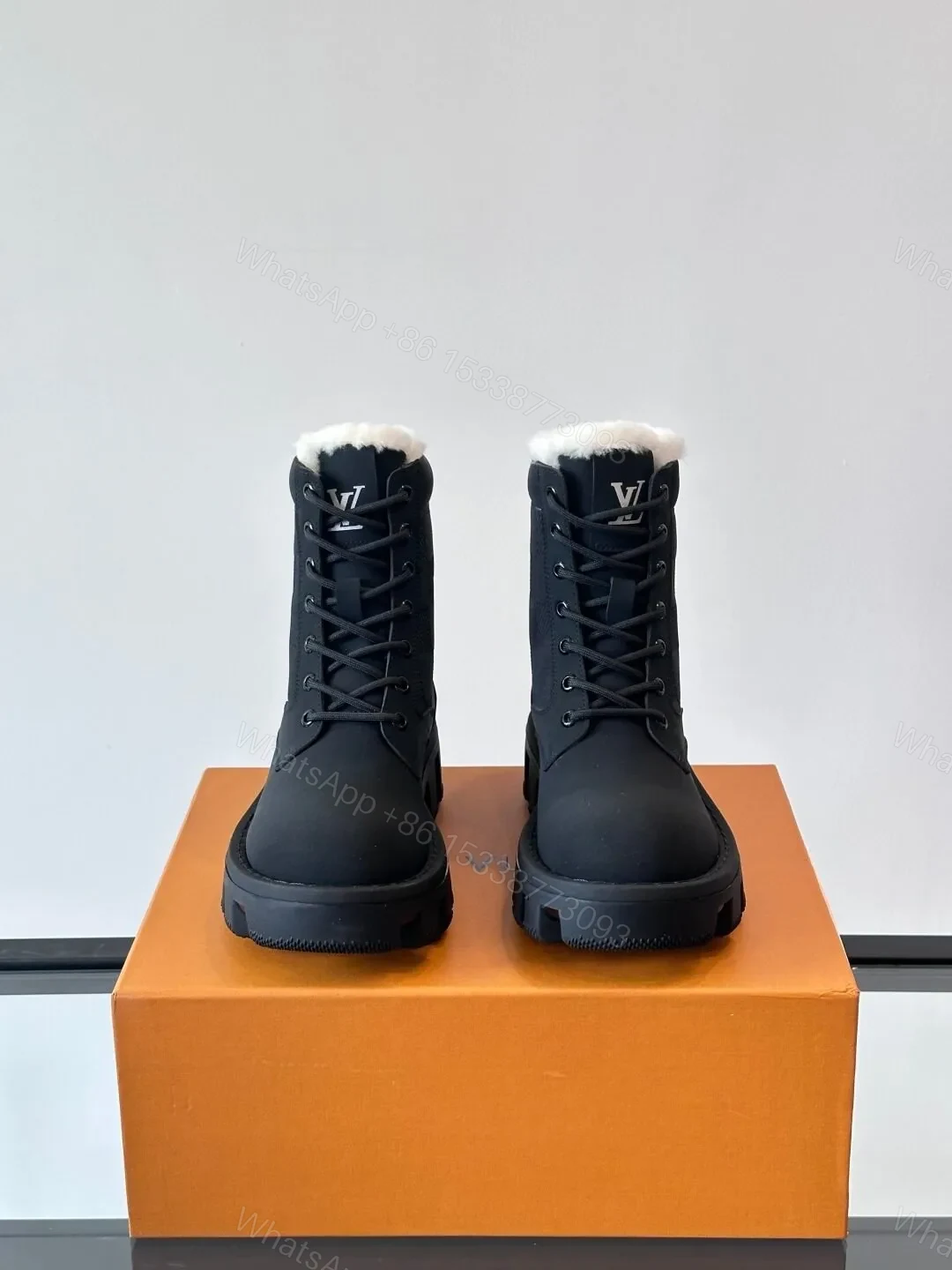 View 2 of LV Men Black Leather Fur Lined Boots
