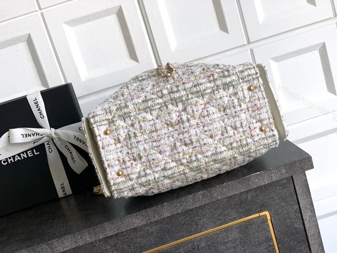 View 8 of Chanel-Inspired Tweed Handbag with Gold Hardware
