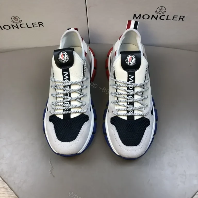 View 6 of Patterned Texture Moncler Sneakers: Navy-White-Red Luxury Casual Shoes