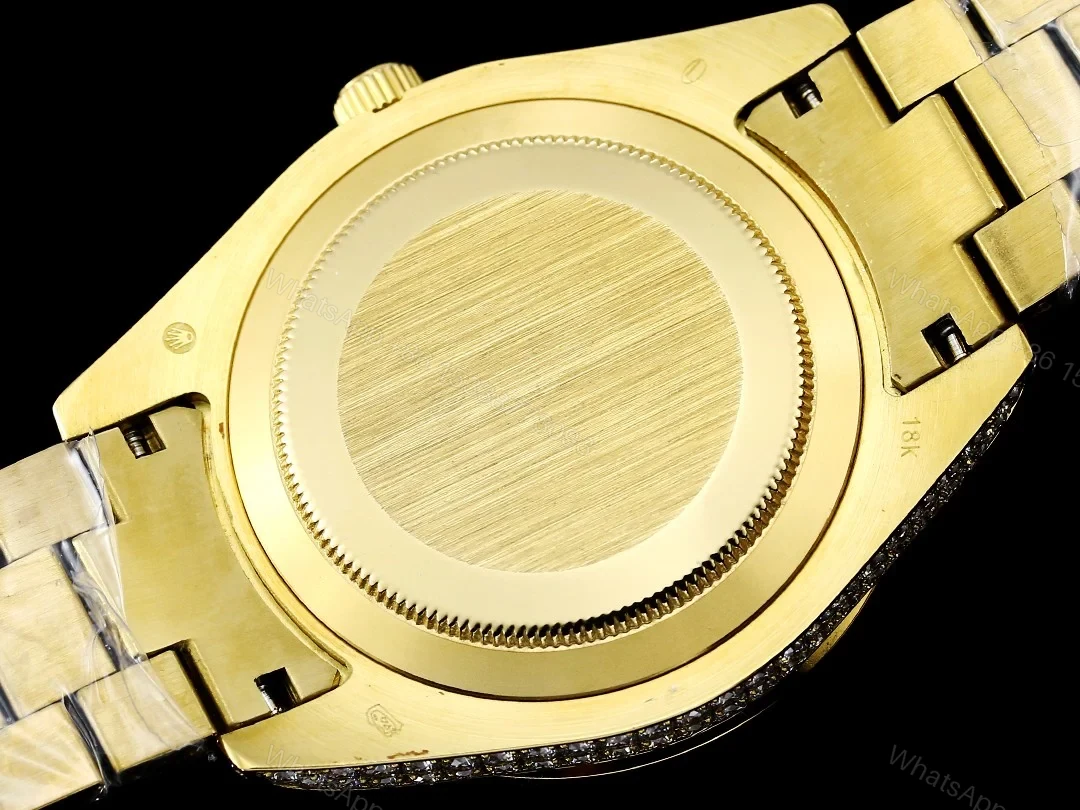 View 9 of Rolex Day-Date Gold Champagne Iced Replica 42MM Premium Full Gold Bracelet Champagne Dial Edition RG-ROLEX-DD-GOLD-CHAMP-ICED-FULL-42