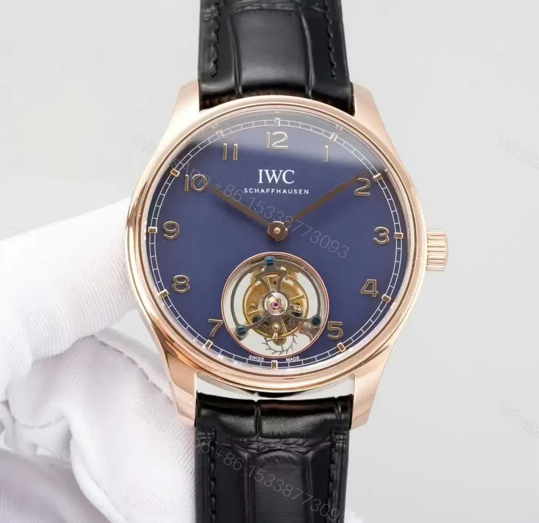IWC Blue Tourbillon Watch Rose Gold Black Leather Strap Ultimate 42MM IWC-TOUR-BLU-RG42 — view 1