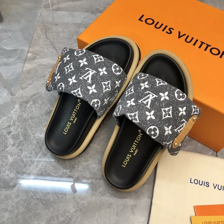 View 7 of Monogram Denim Slides â€” Polished Everyday Comfort