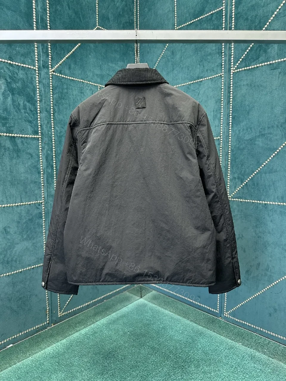 View 3 of Dark Matte Jacket with Signature LV Stitch Pocket - Modern Minimalist Jacket