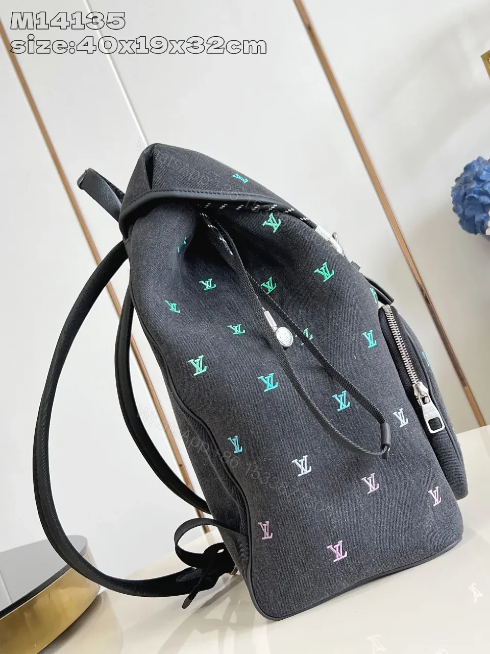 View 4 of Colorful Denim Backpack: Monogram-Luxe, Practical & Polished