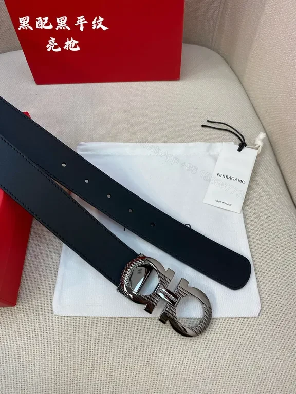 View 4 of Bold Leather Belt with Signature Ferragamo Hardware (60)
