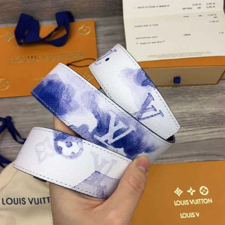 View 8 of LOUIS VUITTON SHAPE 40MM REVERSIBLE BELT WATERCOLOR BLUE – B80