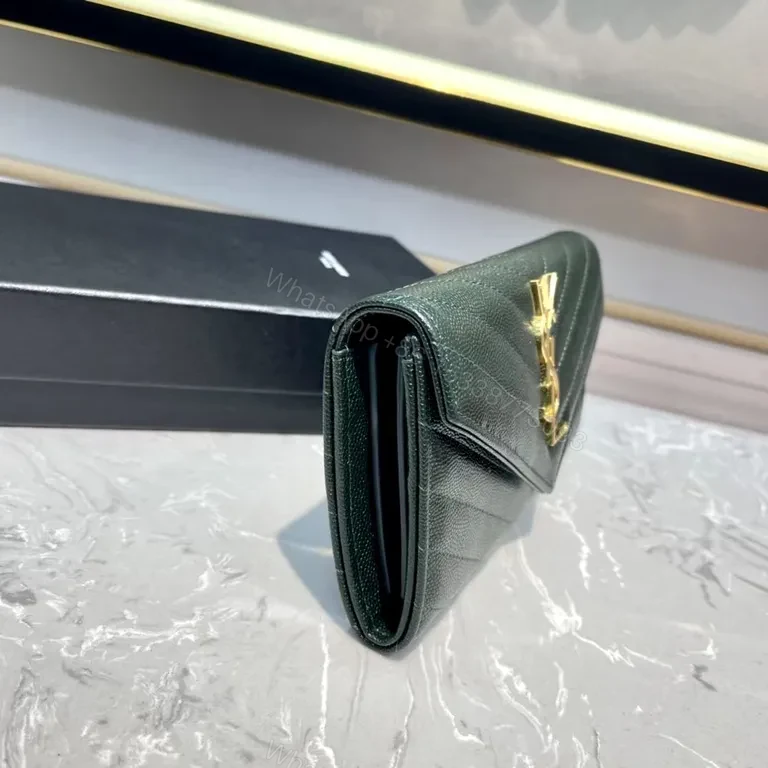 View 2 of Forest-Green Quilted Clutch with Gold Logo