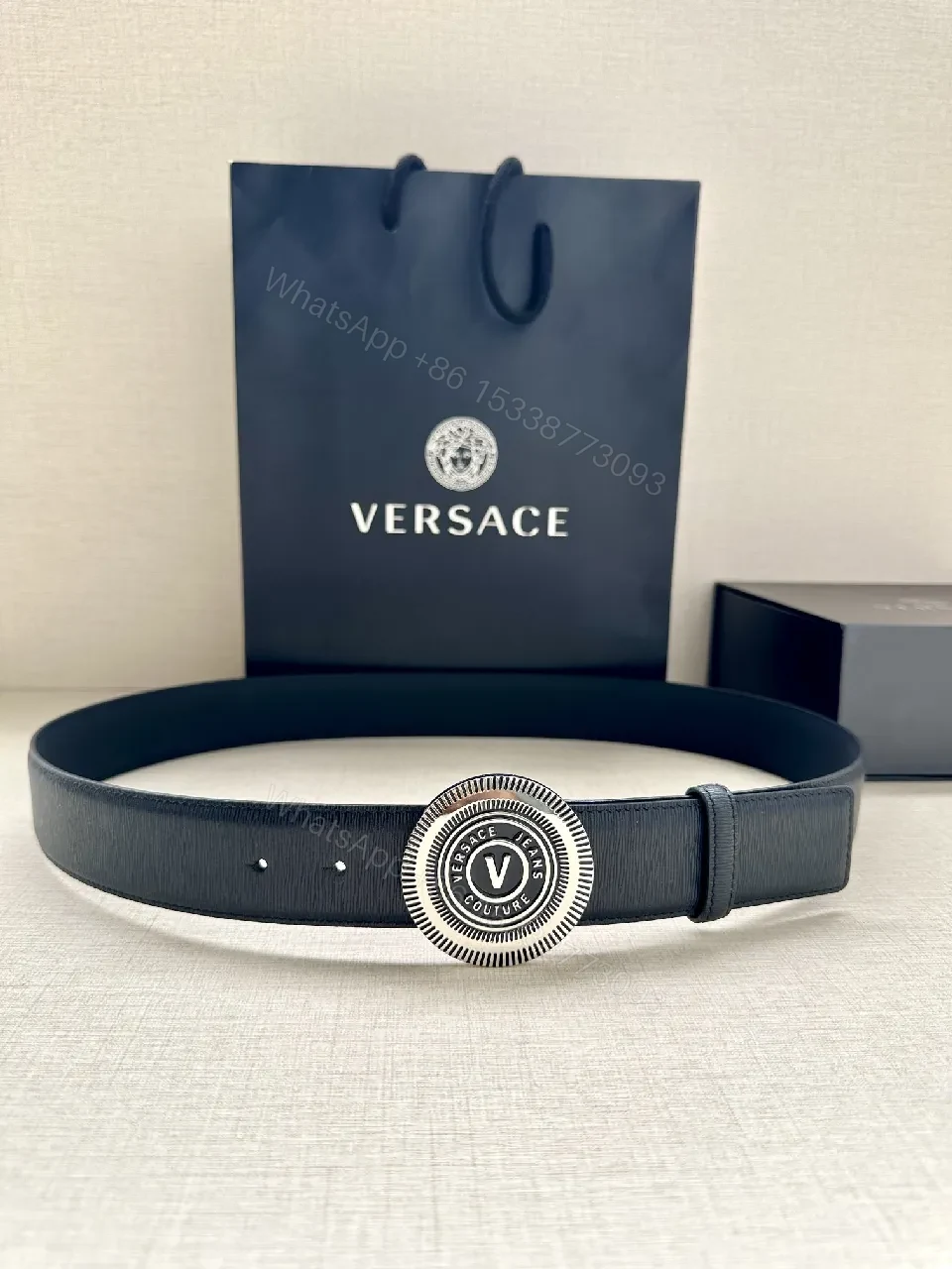 Navy Velvet Belt with Circular Medallion Buckle - Luxury Style Belt — view 1