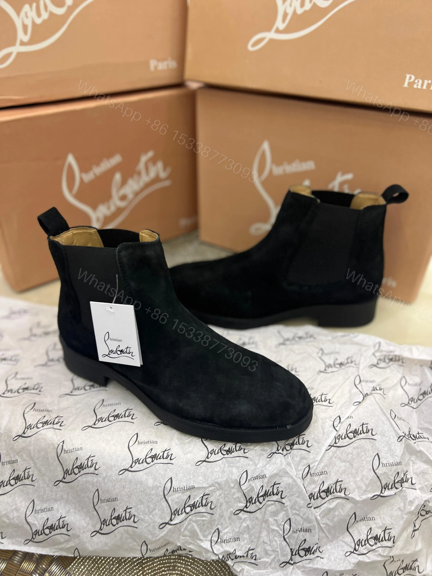 View 5 of First Copy Louboutin Suede Boots for Men