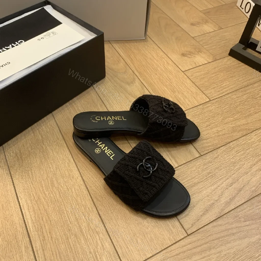 View 5 of Monochrome Knit-Trim Slides: Luxurious Everyday Comfort