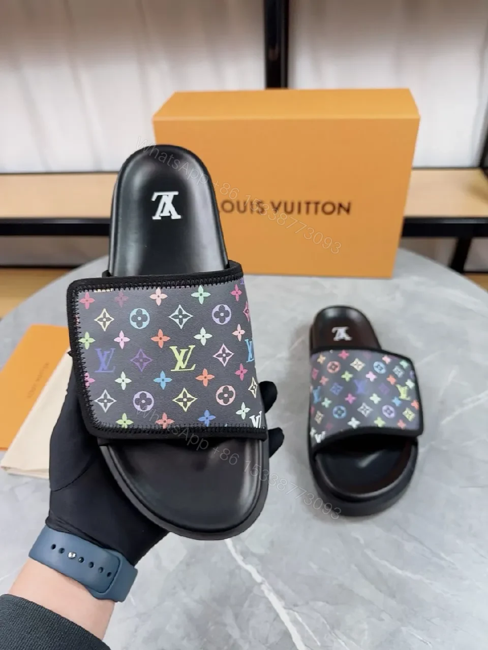 View 6 of Rainbow Monogram Slide, Premium Comfort, Luxury Casual Slip-On